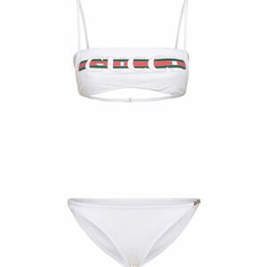 Gucci White Sparkling Jersey Web Logo Two Piece Bikini Swimsuit Small
